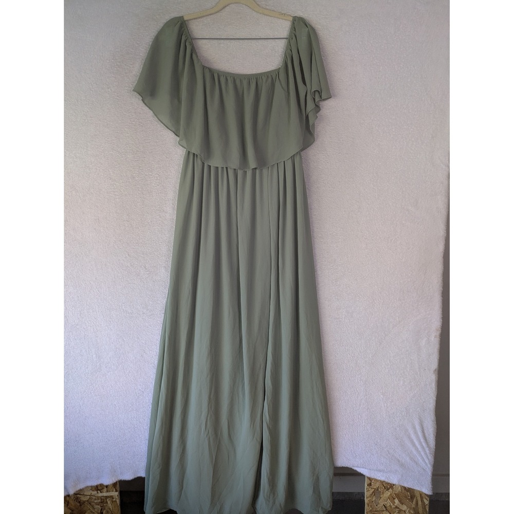 Soieblu Maxi Dress Women's Medium Sage Green Ruffle Off Shoulder Side Slit Flowy